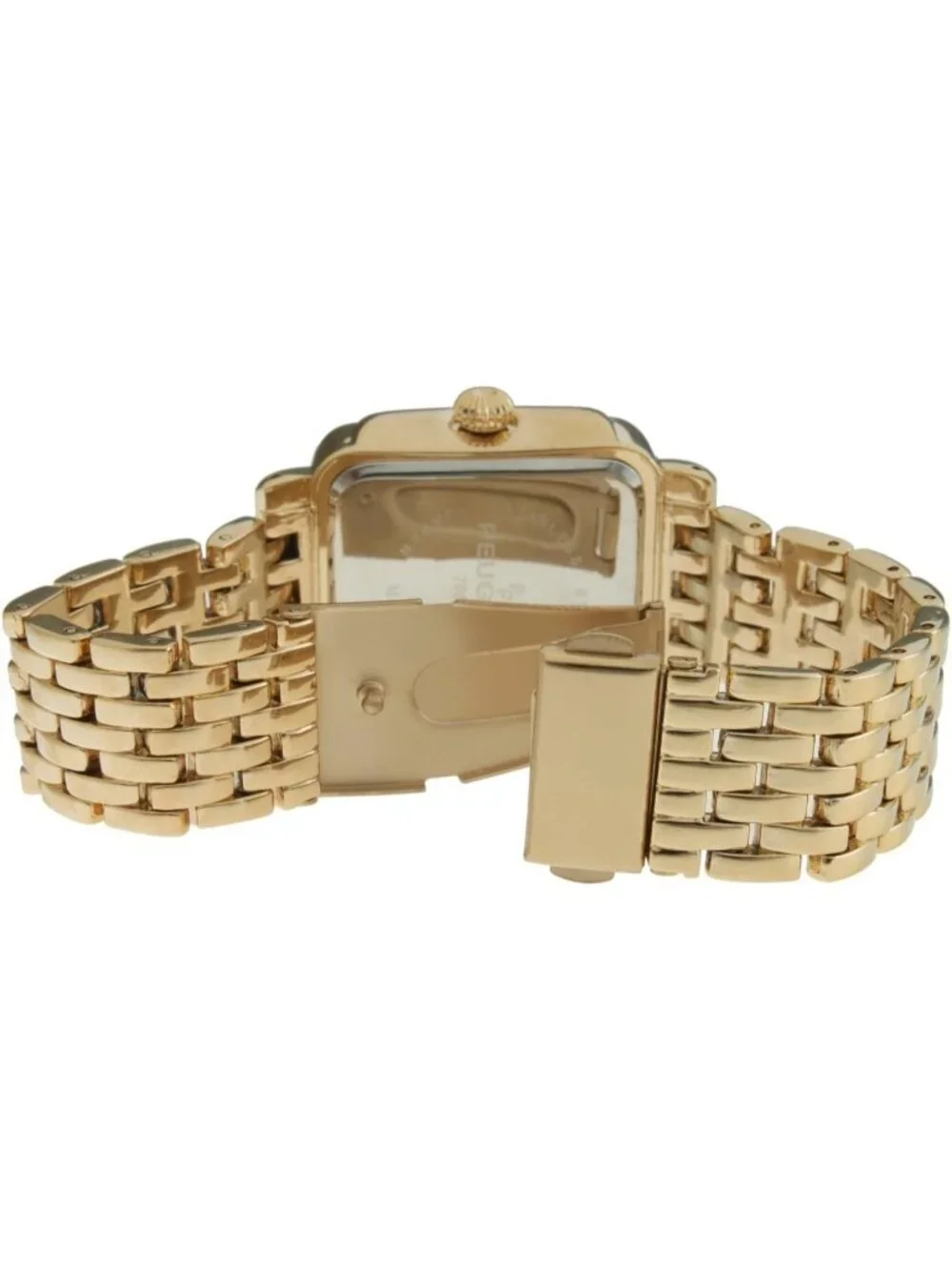 Women's Gold Analog Rectangle Crystal Decorated Bezel Numerals Bracelet Watch